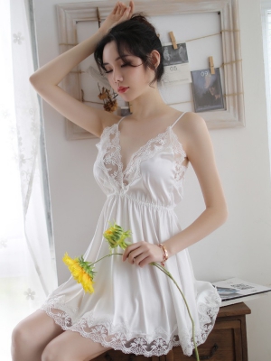 Đầm ngủ lụa gợi cảm DN475-trắng